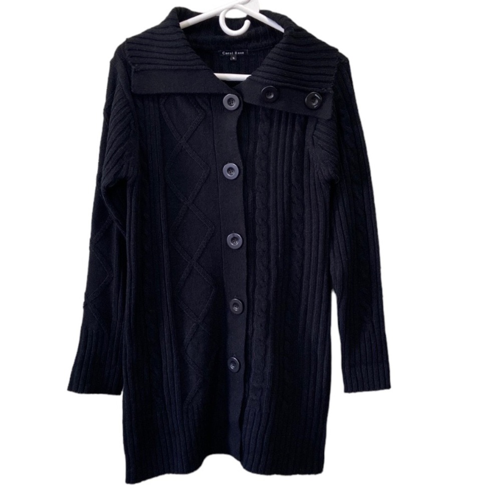 Carol Rose Women’s Black Button Down cable Knit Sweater Size Small